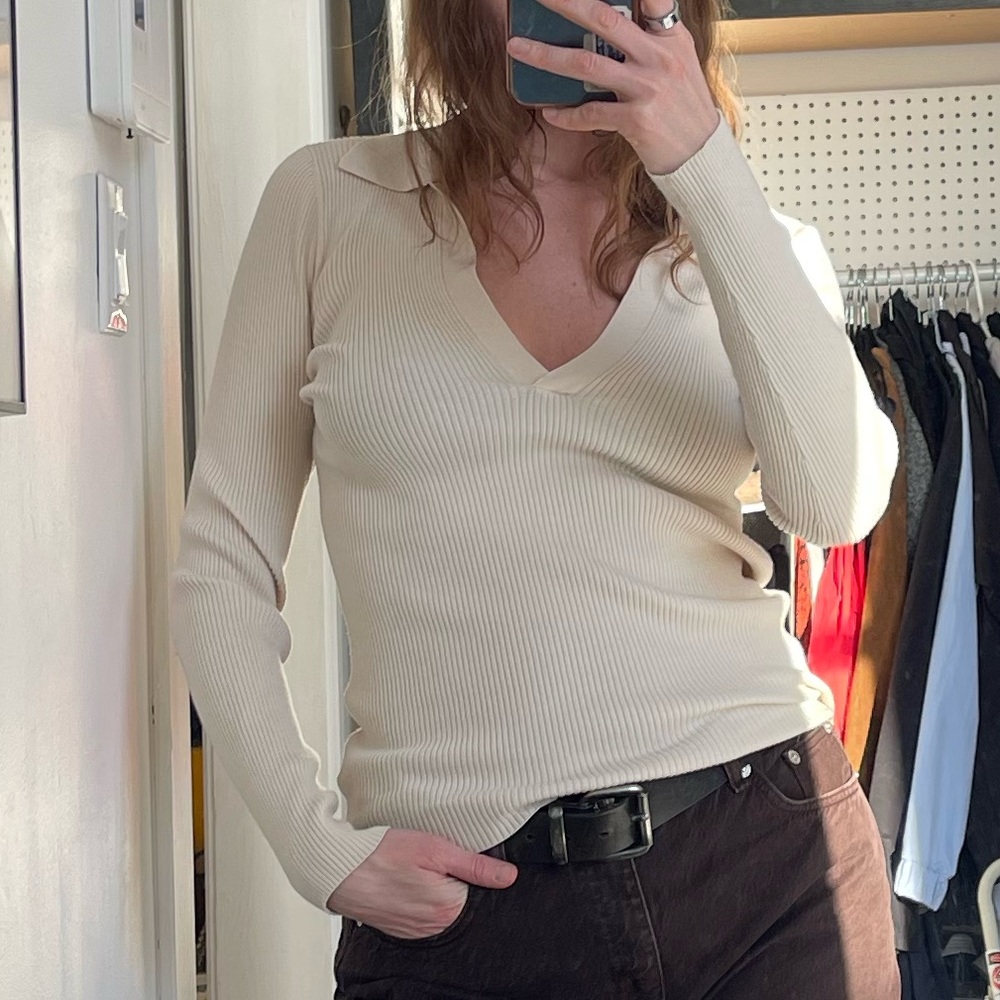 Aritzia Babaton Leyster Ribbed Sweater | Beige/Cream Blend | Size M